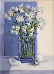 MARIE ROBINSON Paperwhites oil on canvas board 40cm x 30cm